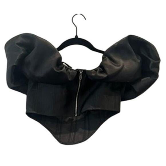 Nasty Gal – Satin Twill Bardot Puff Sleeve Corset Top – Black – 2 - Picture 5 of 5